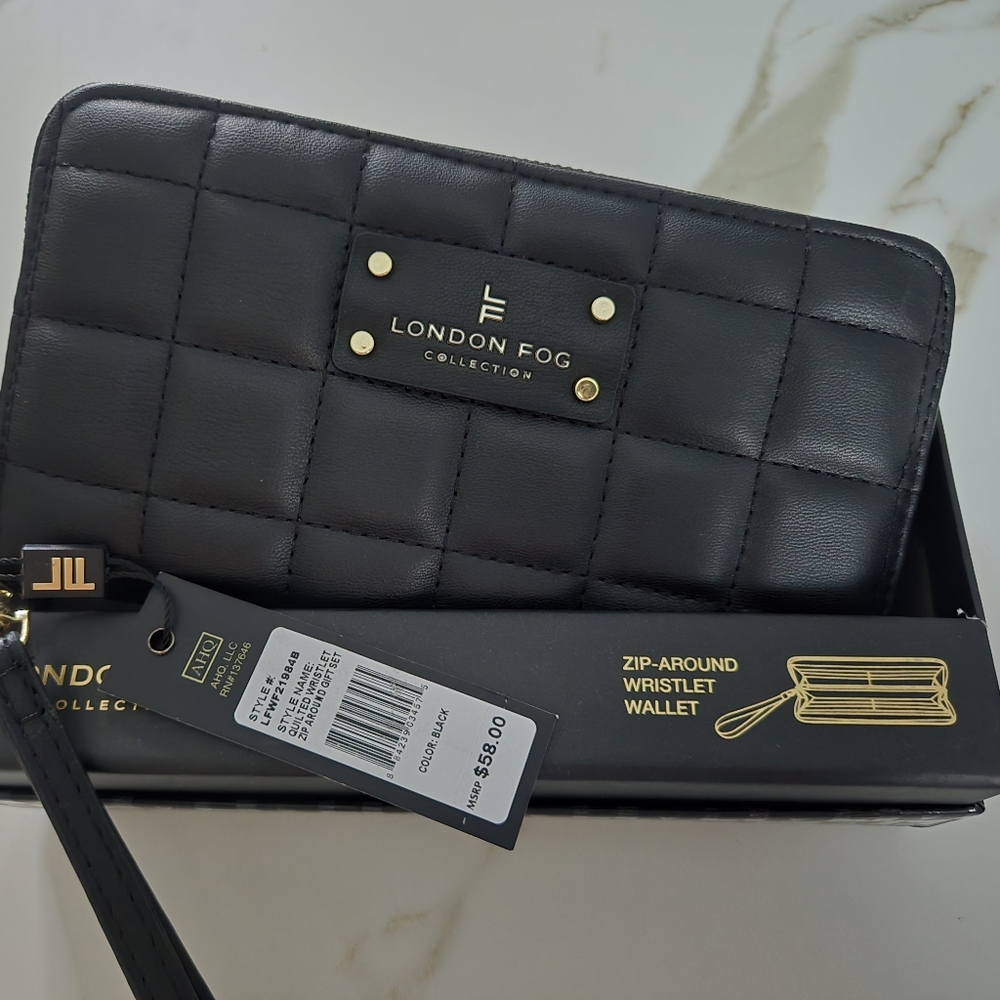 London Fog Quilted Black Zip Around Wallet MSRP $58​ NIB